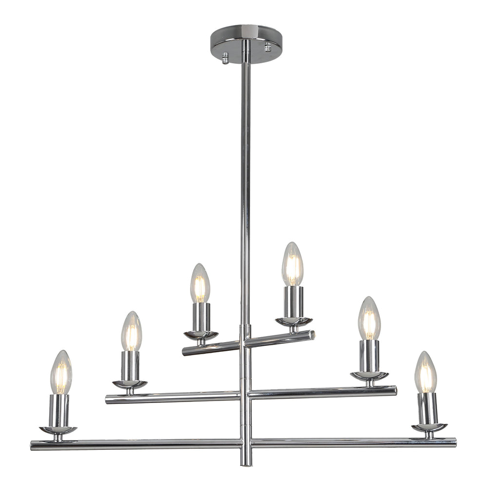 6 Lights Black/Chrome Finish Linear Industrial Chandelier, DIY Shape Linear Chandelier Dining Room Pendant Light