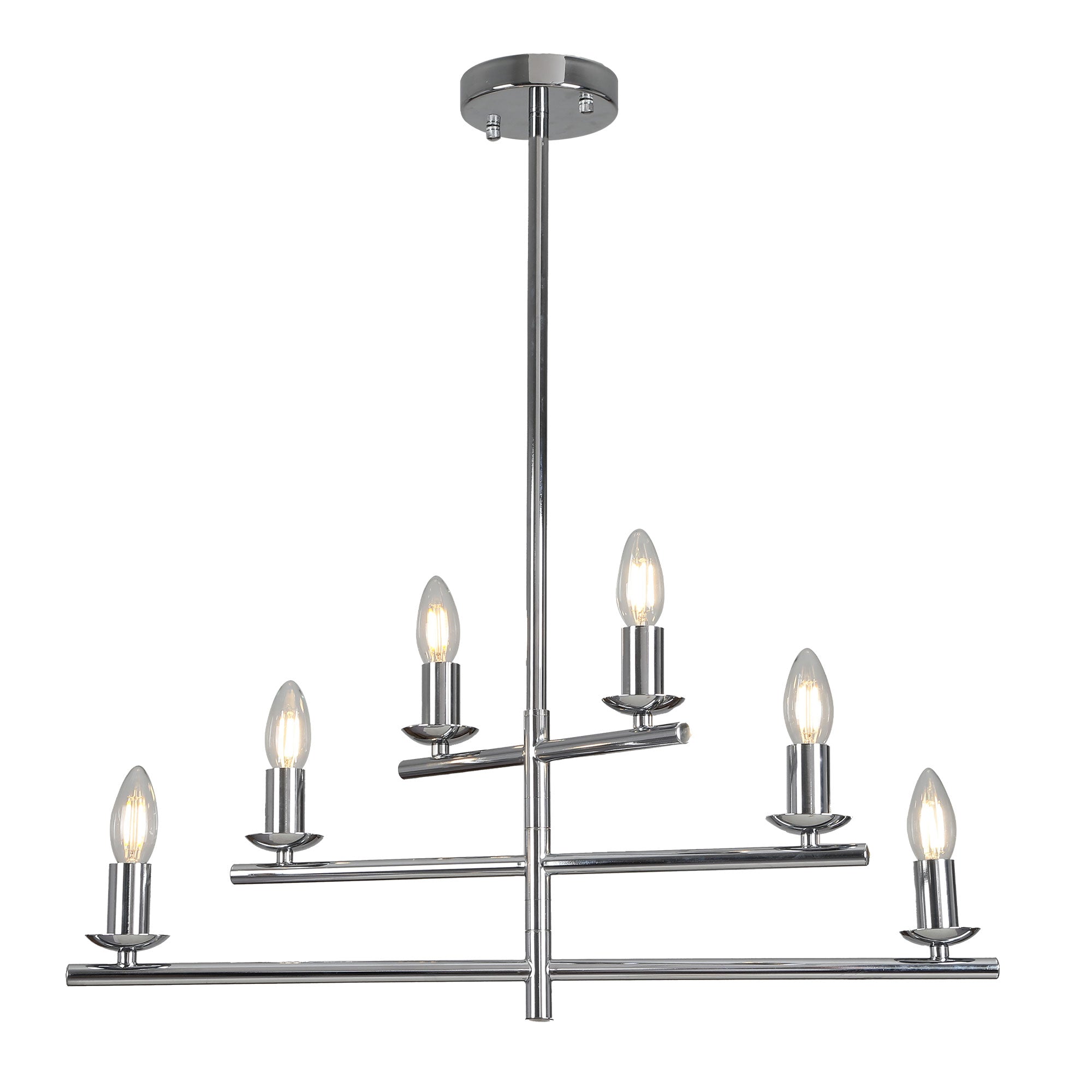 6 Lights Black/Chrome Finish Linear Industrial Chandelier, DIY Shape Linear Chandelier Dining Room Pendant Light