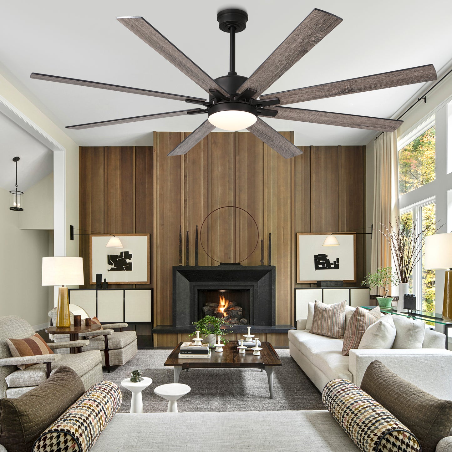 DC7207GED-72" 8 Blades Simple Modern Reversible Ceiling Fan with Remote and LED Light Kit Included, 6-speed Dimmable Large Size Ceiling Fan