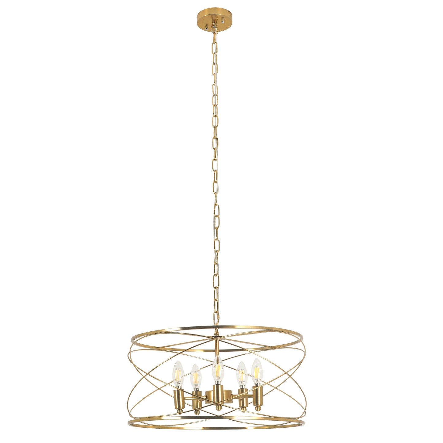 FC4089-Golden Modern Urban Linear Metal Caged Chandelier, Geometric Pendant Light, with Light Kit and Adjustable Chain