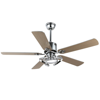 DC5217-52" 5 Wooden Blades Black/Chrome Finish Modern Reversible Ceiling Fan with Remote and Light Kit Included, 6-speed Dimmable Ceiling Fan