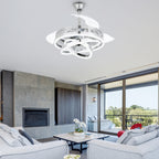 42 Inch Modern Smart Retractable Ceiling Fan with LED Light and Remote, 6 Speeds DC Motor Bladeless Ceiling Fan with DIY Shade