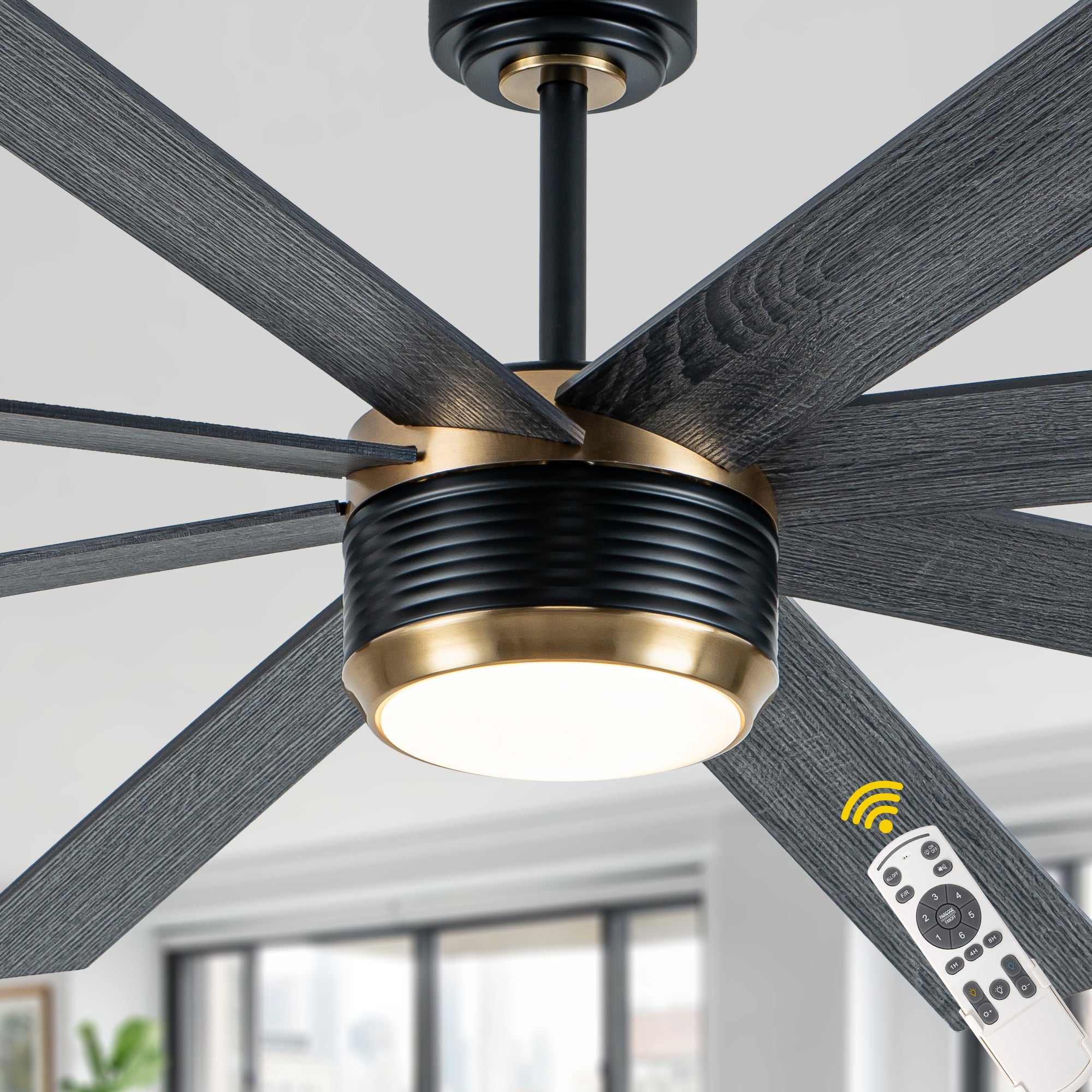 72 Inches Extra Large Ceiling Fan with Dimmable LED Light and Remote, 6 Speeds DC Motor Black Ceiling Fan 8-Blade Reversible Ceiling Fan for Large Room