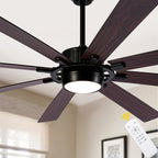 72 Inch 8-Blade Black Farmhouse Extra Large Ceiling Fan with LED Light and Remote, 6 Speeds DC Motor Reversible Ceiling Fan for Large Room