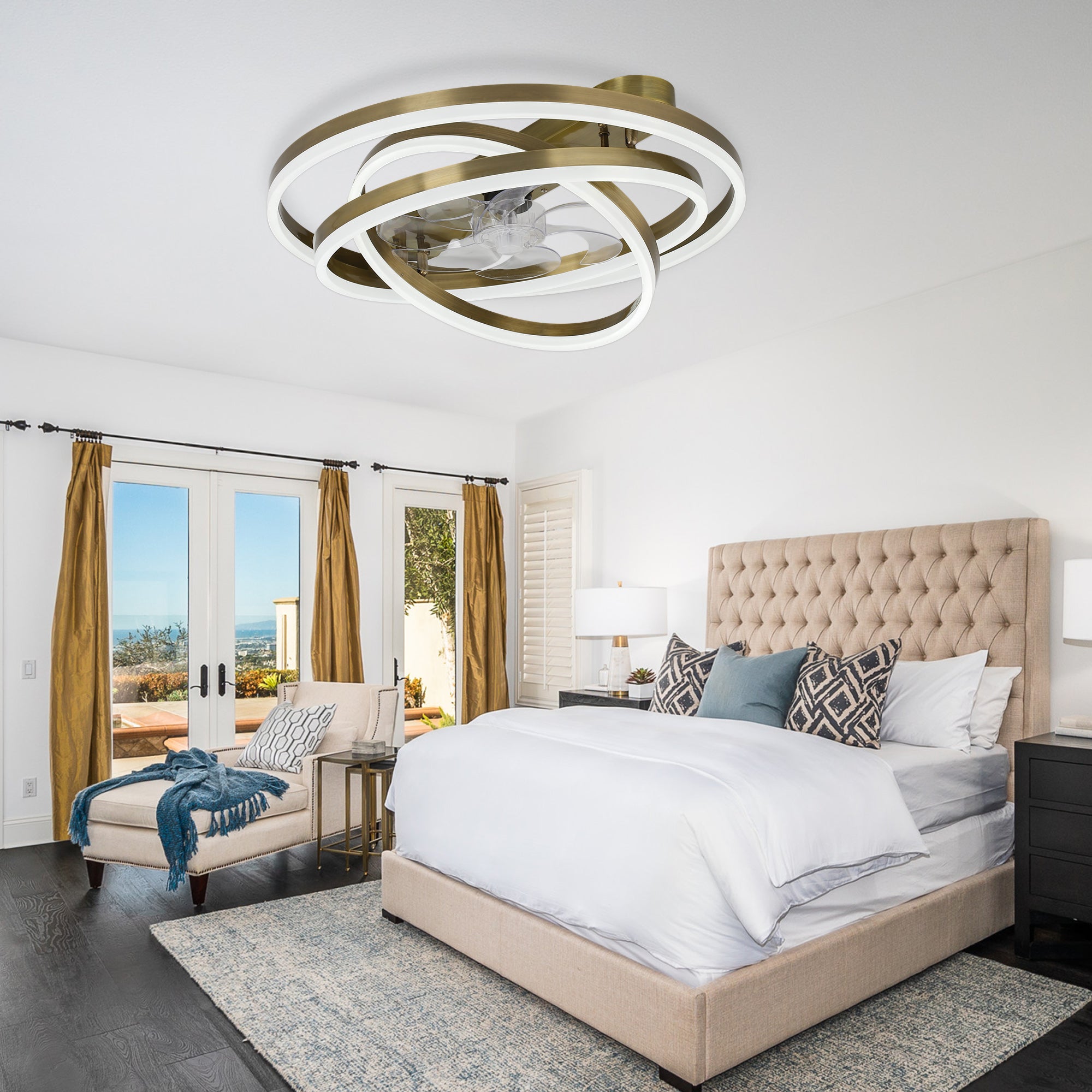 DC2401-BellaDepot 23.6" Black/Chrome/Brown/White/Nickel Finish DIY Shape Low Profile Reversible Ceiling Fan with Remote Control and LED Light Kit Included