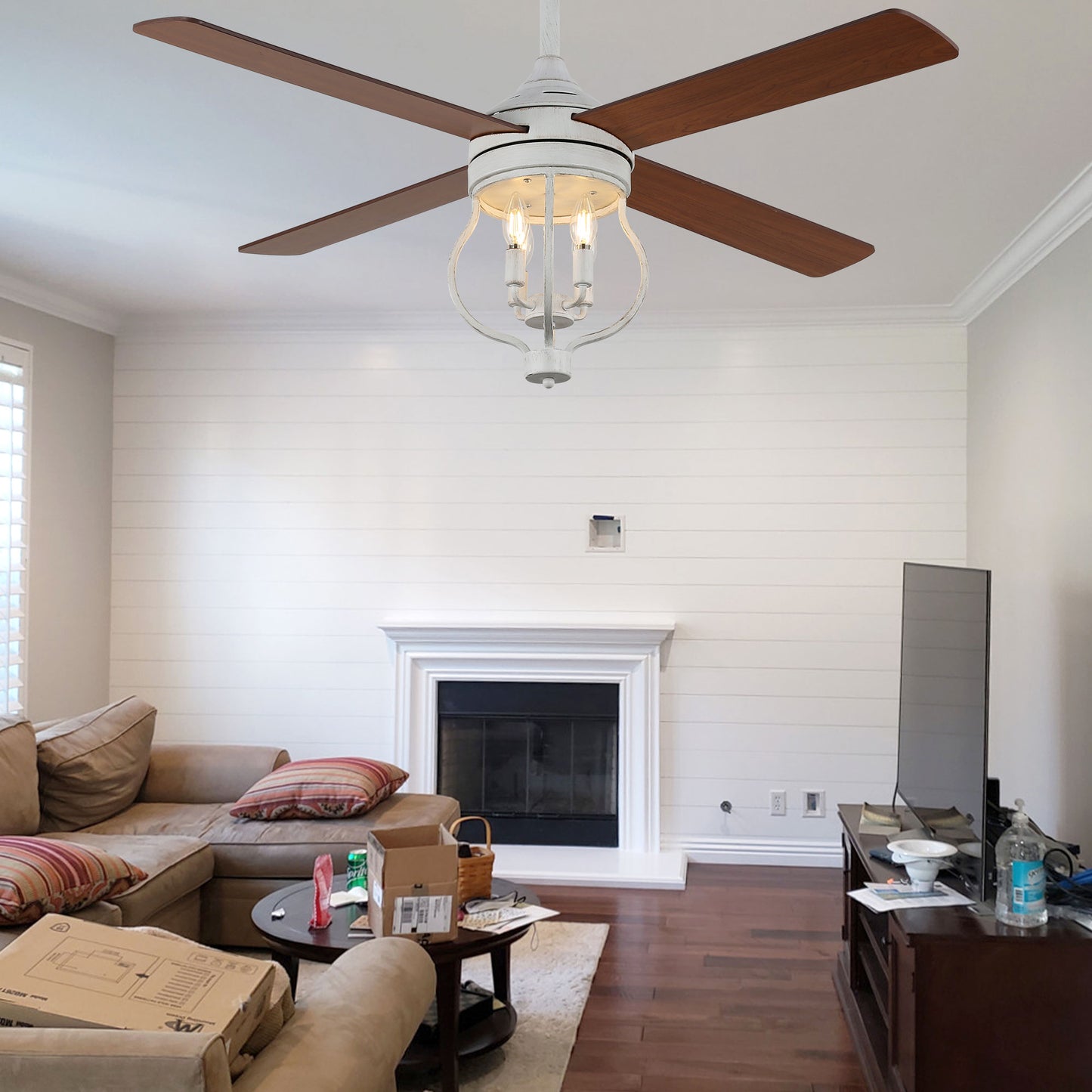 DC5211-52" Large Size Classic Reversible White Ceiling Fan DC Motor 6-Speeds with Remote and Lights