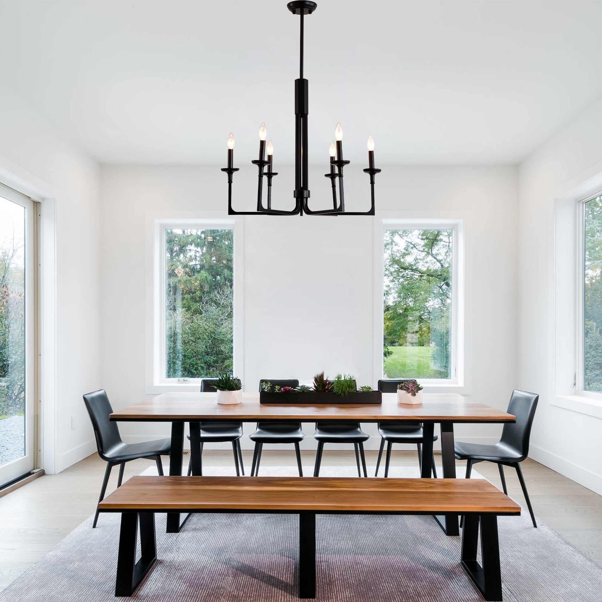 6-Light Black Candle Chandelier, Classic Traditional Chandelier, Modern Farmhouse Dining Room Lighting Fixture for Kitchen Island