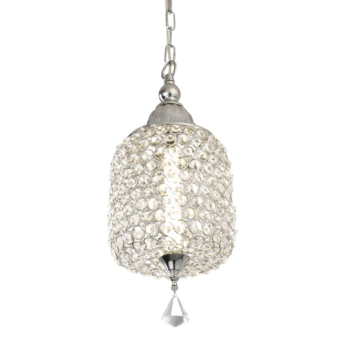 FC4074-Black/Silver Glamorous Luxury Crystal Chandelier, Geometric Pendant Light, Height Adjustable