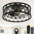 19 Inch Black Industrial Flush Mount Ceiling Fan with Dimmable LED Light, 6 Speed Reversible DC Motor, Low Profile Bladeless Ceiling Fan with Remote and APP Control