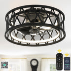 19 Inch Black Industrial Flush Mount Ceiling Fan with Dimmable LED Light, 6 Speed Reversible DC Motor, Low Profile Bladeless Ceiling Fan with Remote and APP Control