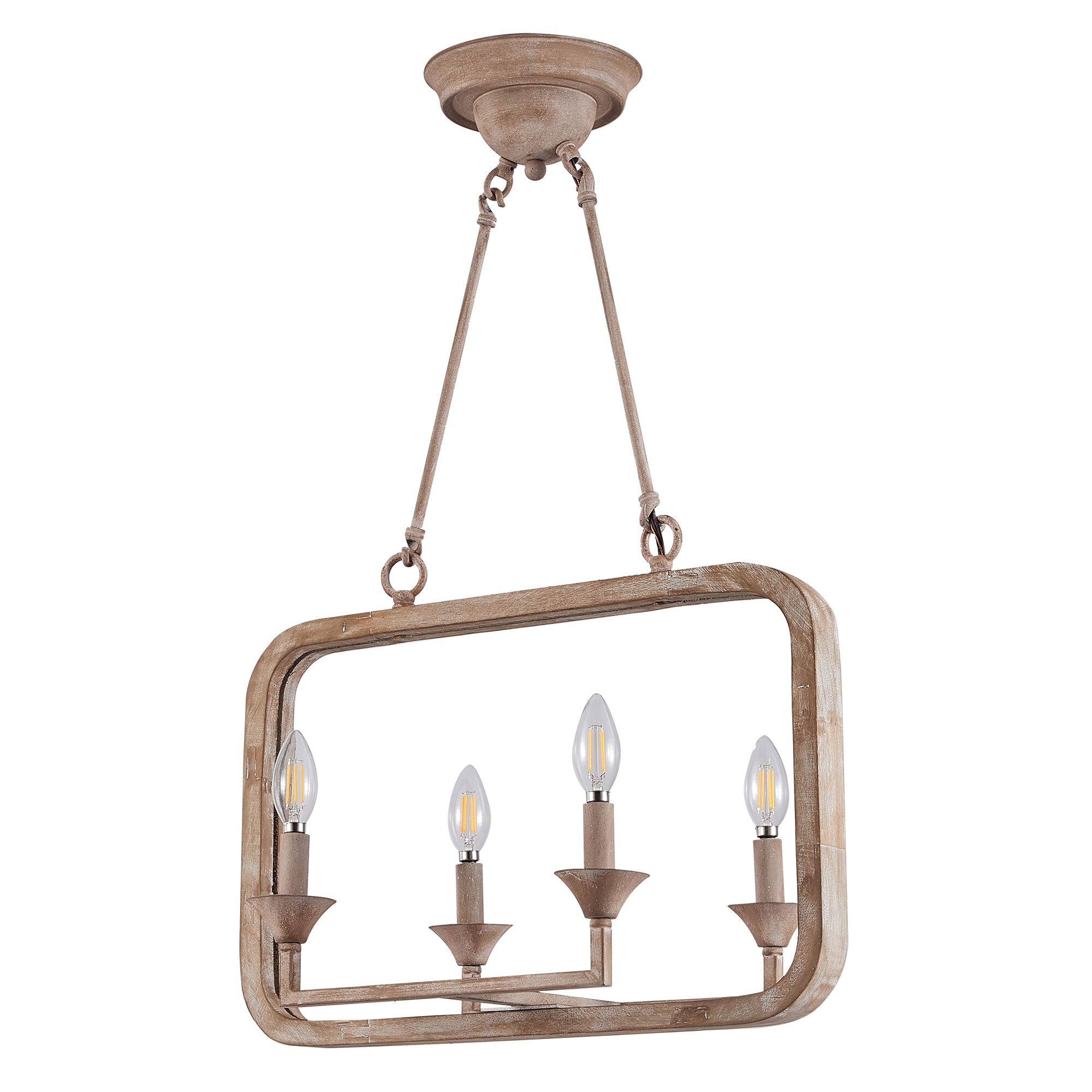 4 - Lights Rustic Distressed Wood Chandelier, 21" Vintage Farmhouse Chandeliers for Dining Room Kitchen Island Lighting