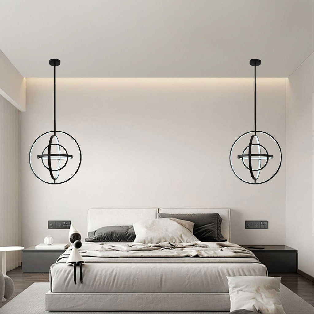 19.7 Inch Modern Round LED Chandelier with DIY Shade, Black Industrial Pendant Light Height Adjustable