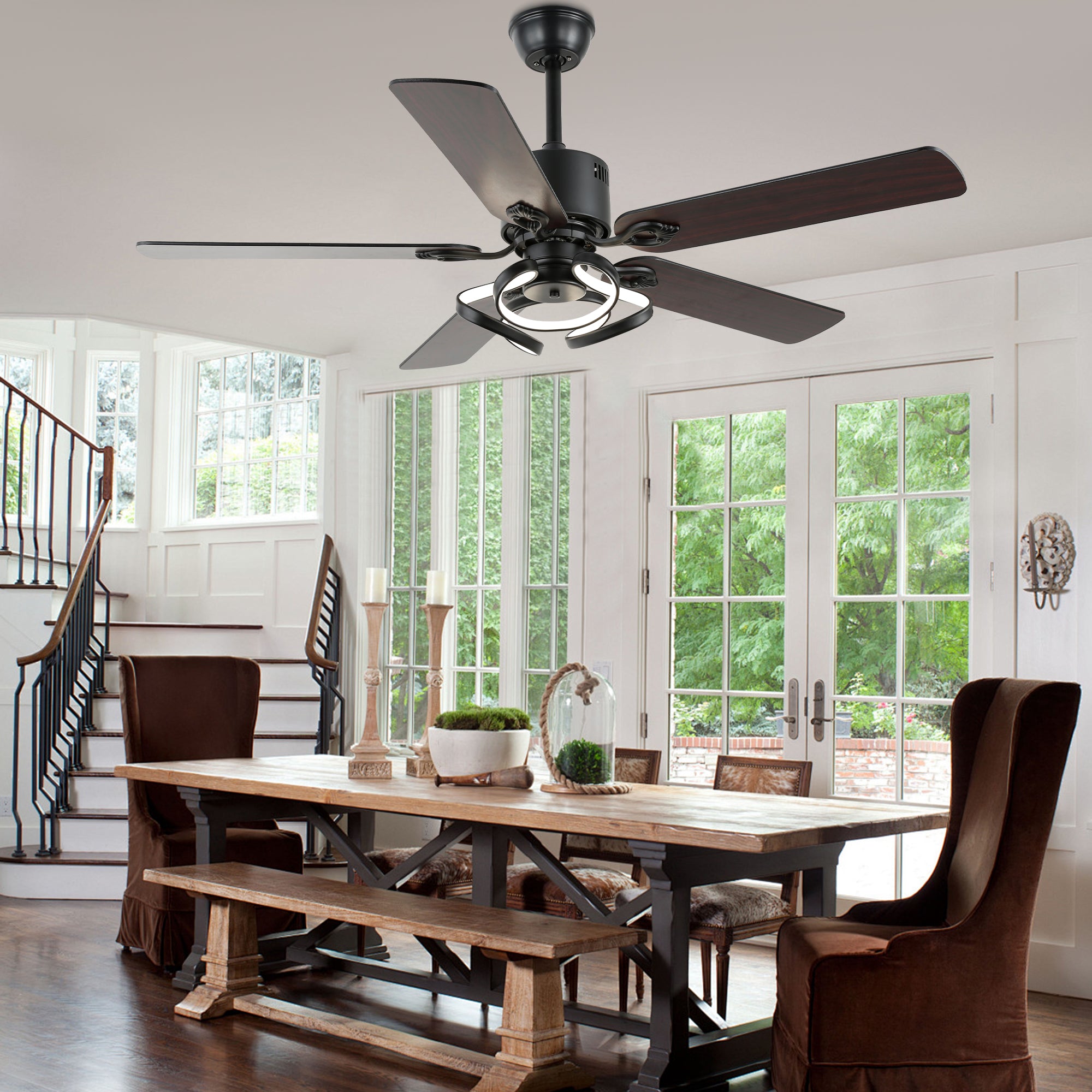 52 Inch Black/Chrome Modern Ceiling Fan with Led Light and Remote Control, 6 Speeds DC Motor Reversible Ceiling Fan for Living Room