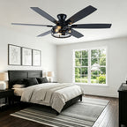 Farmhouse 60 Inch Flush Mount Ceiling Fan with Light Reversible Quiet DC Motor 6 Speed Ceiling Fan with Light Caged Timming Remote Control Ceiling Fan with Light Suit for Bedrooms, Kitchens, Living Rooms