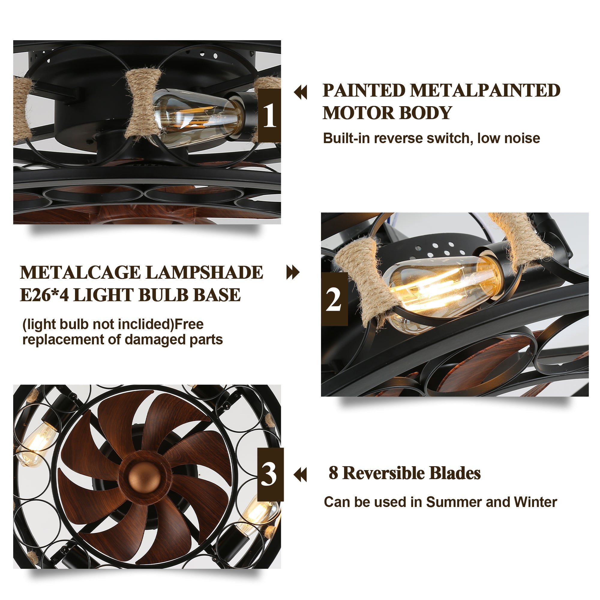 DC2026OA-BellaDepot 19.7" Low Profile Caged Reversible Ceiling Fan with Remote and 4 Lights, 6-speed Ceiling Fan