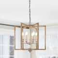 6 - Lights Cottage Distressed Wood Chandelier, 15.7" Height Adjustable Farmhouse Geometric Chandelier