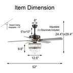 52" BellaDepot Luxury Crystal Ceiling Fan with Light & Remote - Black/Chrome Reversible DC Motor, 6 Speeds, Timer, Quiet Fandelier