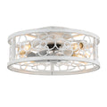20 Inch Farmhouse Distressed White Flush Mount Caged Ceiling Fan with Lights and Remote, 3 Speeds Reversible Bladeless Fandelier Ceiling Fan