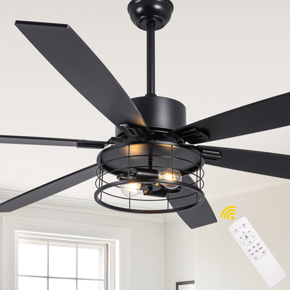 DC256501-BellaDepot 65" Industrial Matte Black Ceiling Fan, Reversible 6-speed Fan with Lights, Remote-controlled Fan