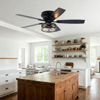 Farmhouse 52 Inch Caged  Flush Mount Ceiling Fan with Light Quiet Reversible DC Motor with 5 Fan Blades Ceiling Fan with Light Remote Control Adjustable 6 Speed Ceiling Fan with Light Suit for Bedrooms, Living Rooms, Kitchens