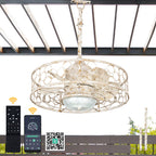21 Inch Outdoor Waterproof Ceiling Fan with Dimmable LED Light and Remote Control, 6-Speed DC Motor Vintage Distressed White Plug In Ceiling Fan