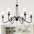6-Light Classic Crystal Chandelier 34.7 Inch Traditional Chandelier Pendant Light Fixture with Fabric Shade