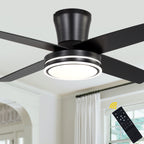 44 Inch Black/Chrome Modern Flush Mount Ceiling Fan with Dimmable LED Lights and Remote, 6 Speeds DC Motor Low Profile Ceiling Fan