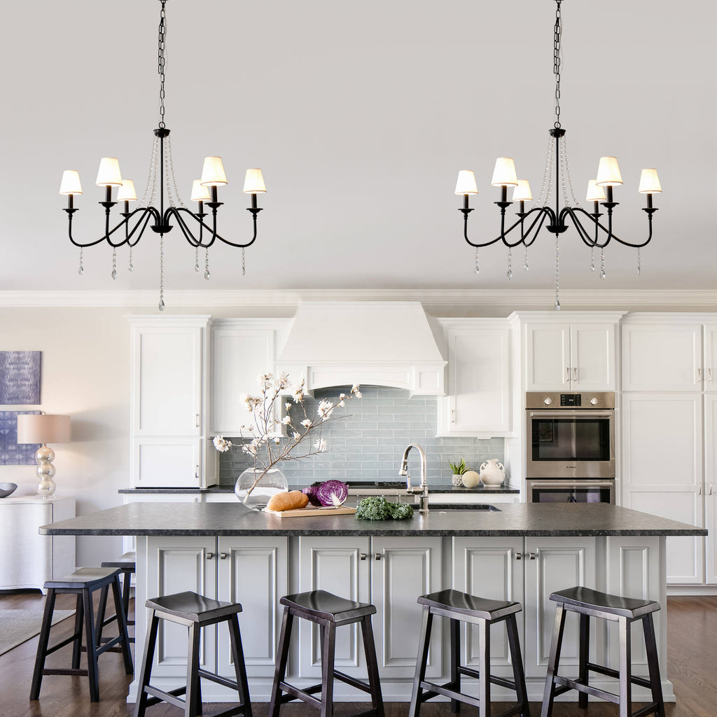 6-Light Classic Crystal Chandelier 34.7 Inch Traditional Chandelier Pendant Light Fixture with Fabric Shade