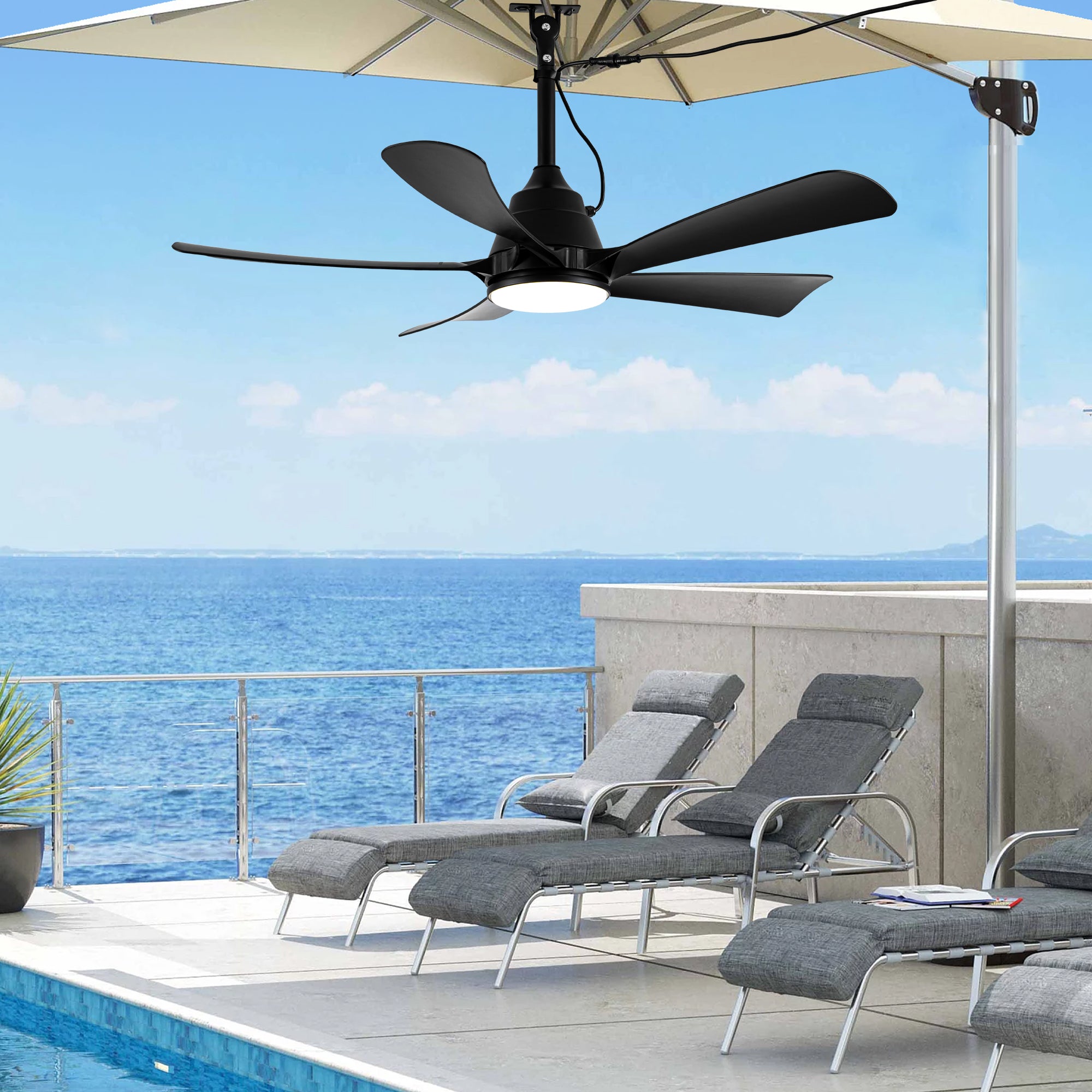 ceiling fan for patio umbrella Coolbull Outdoor Fans with Lights, 20'' Hanging Fan, Plug and Play This rugged 20 Portable Ceiling Fan Mini USB