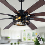 Farmhouse 72 Inch Caged Down Rods Ceiling Fan with Light Reversible Quiet DC Motor 6-Speed Ceiling Fan with Light Retro Remote Control Timming Ceiling Fan with Light Suit for Living Room, Bedroom, Kitchen