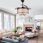 42 Inch Farmhouse Retractable Ceiling Fan with Lights and Remote Control, 6 Speeds DC Motor Bladeless Ceiling Fan for Bedroom
