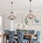 FC4004-H/W-BellaDepot 5 Lights 25" Distressed Wood/Distressed White Vintage Wood Chandelier, Height Adjustable Pendant Light