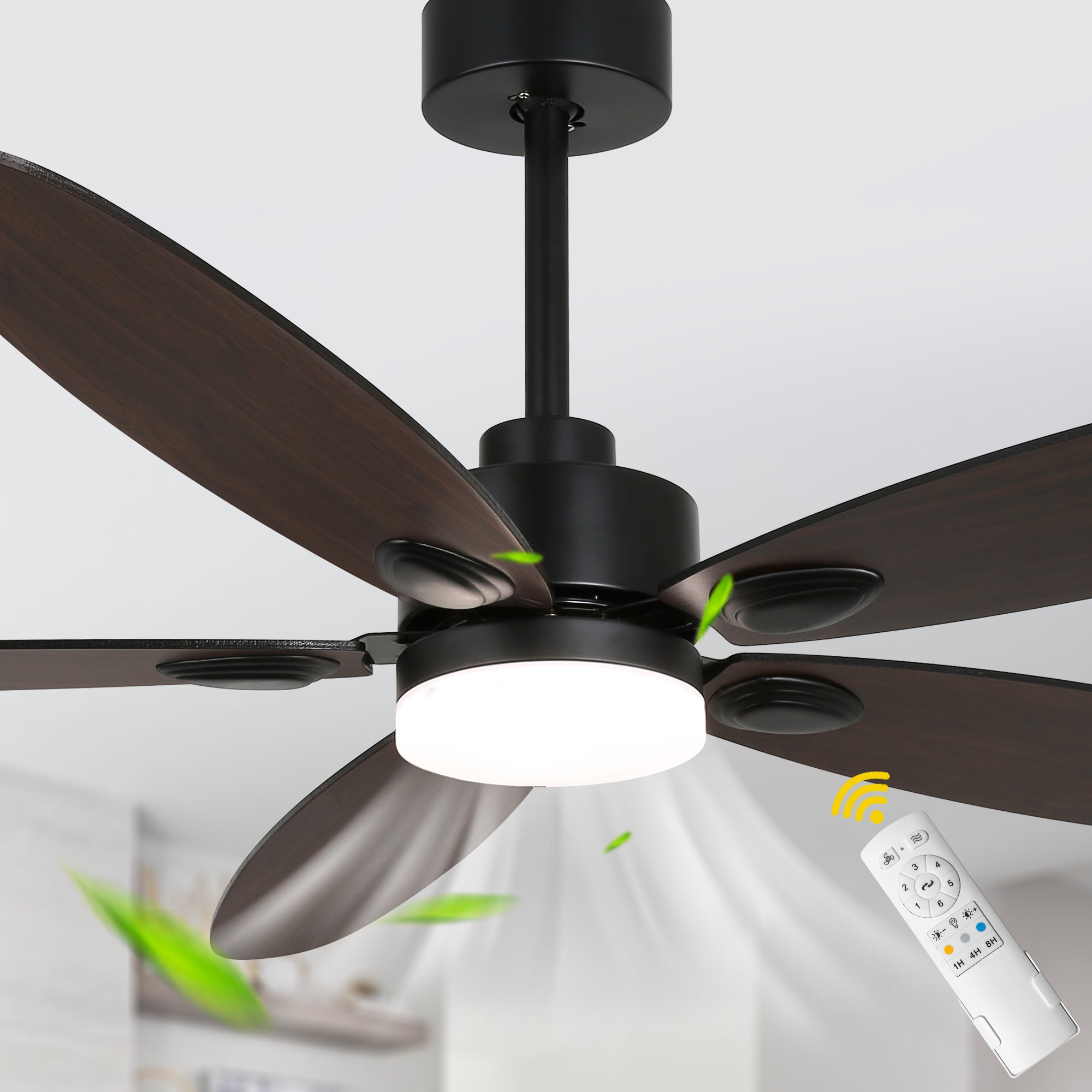 59 Inch Modern Black Ceiling Fan with Dimmable LED Light and Remote Control, 6 Speeds Reversible Ceiling Fan for Large Room