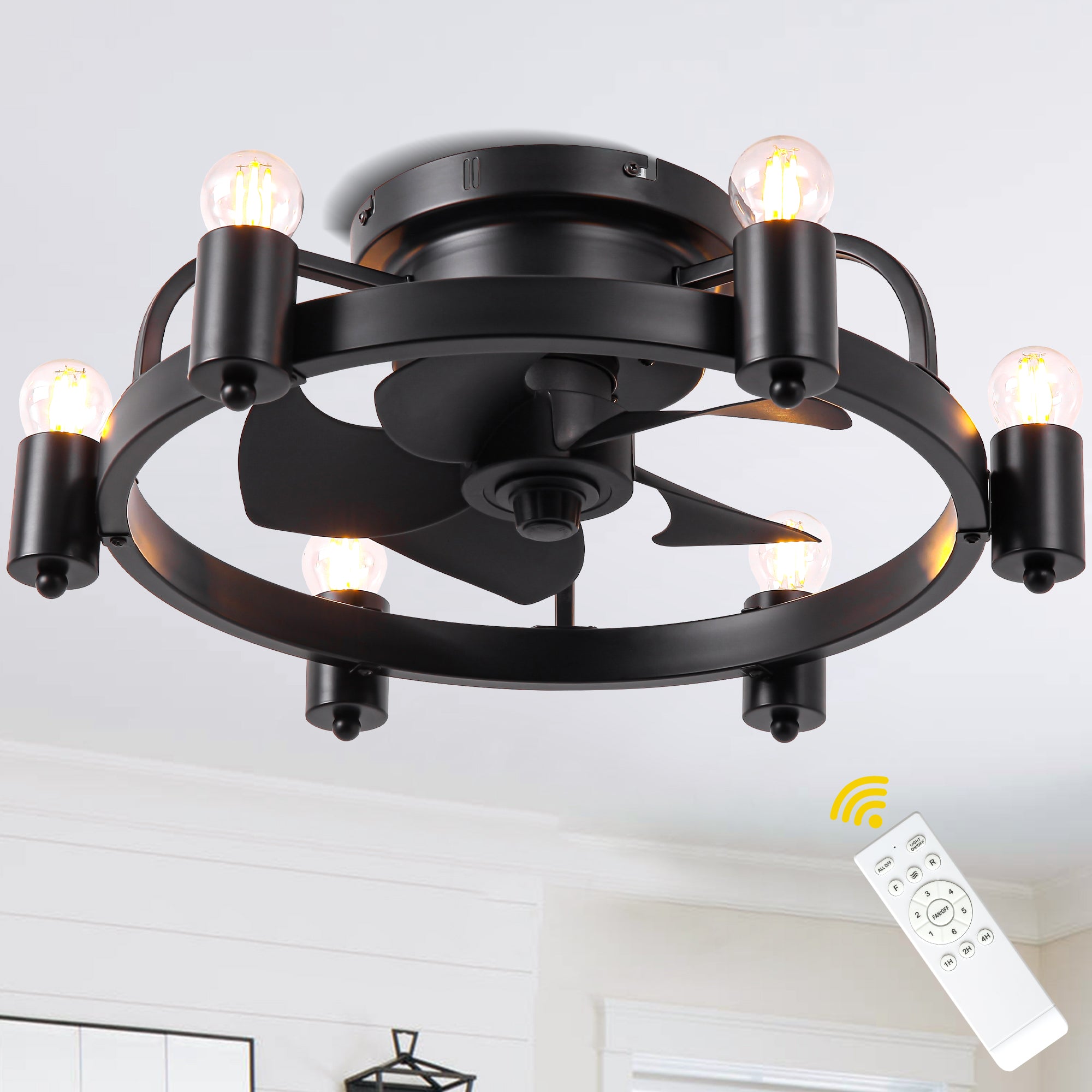 DC252007-BellaDepot 20" Compact Ceiling Fan, Rudder Shape Flush Mount Fan with Lights