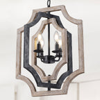 4 - Lights Distressed Wood Chandelier with Adjustable Chain, 16.9" Geometric Chandelier for Entryway with DIY Shade
