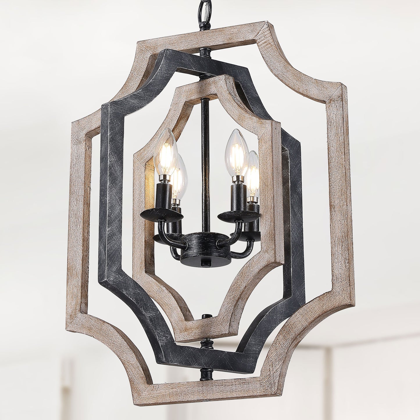 FC4070-16.9" Small Size Wooden Chandelier with Adjustable Chain, 4 Light, for Home Decor