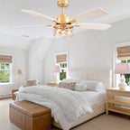 52 Inch Golden Modern Ceiling Fan with Lights and Remote Control, 6 Speeds DC Motor Reversible Ceiling Fan for Living Room