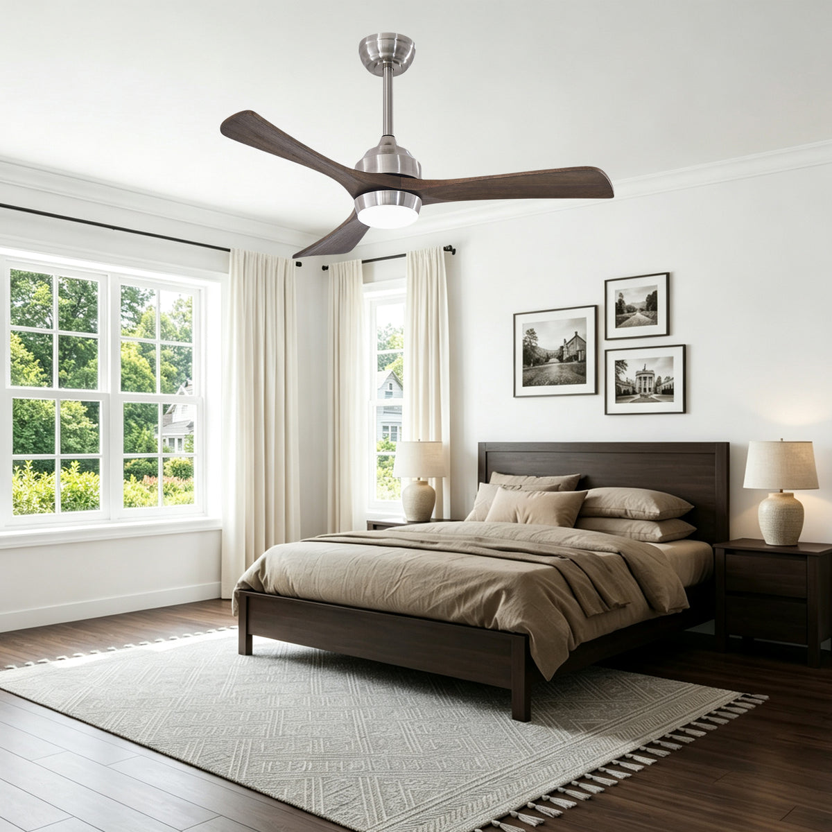 42 Inch Industrial Farmhouse Solid Wood 3 Blade Ceiling Fan with Lights & Remote Control, 6 Speed DC Motor Reversible Ceiling Fan