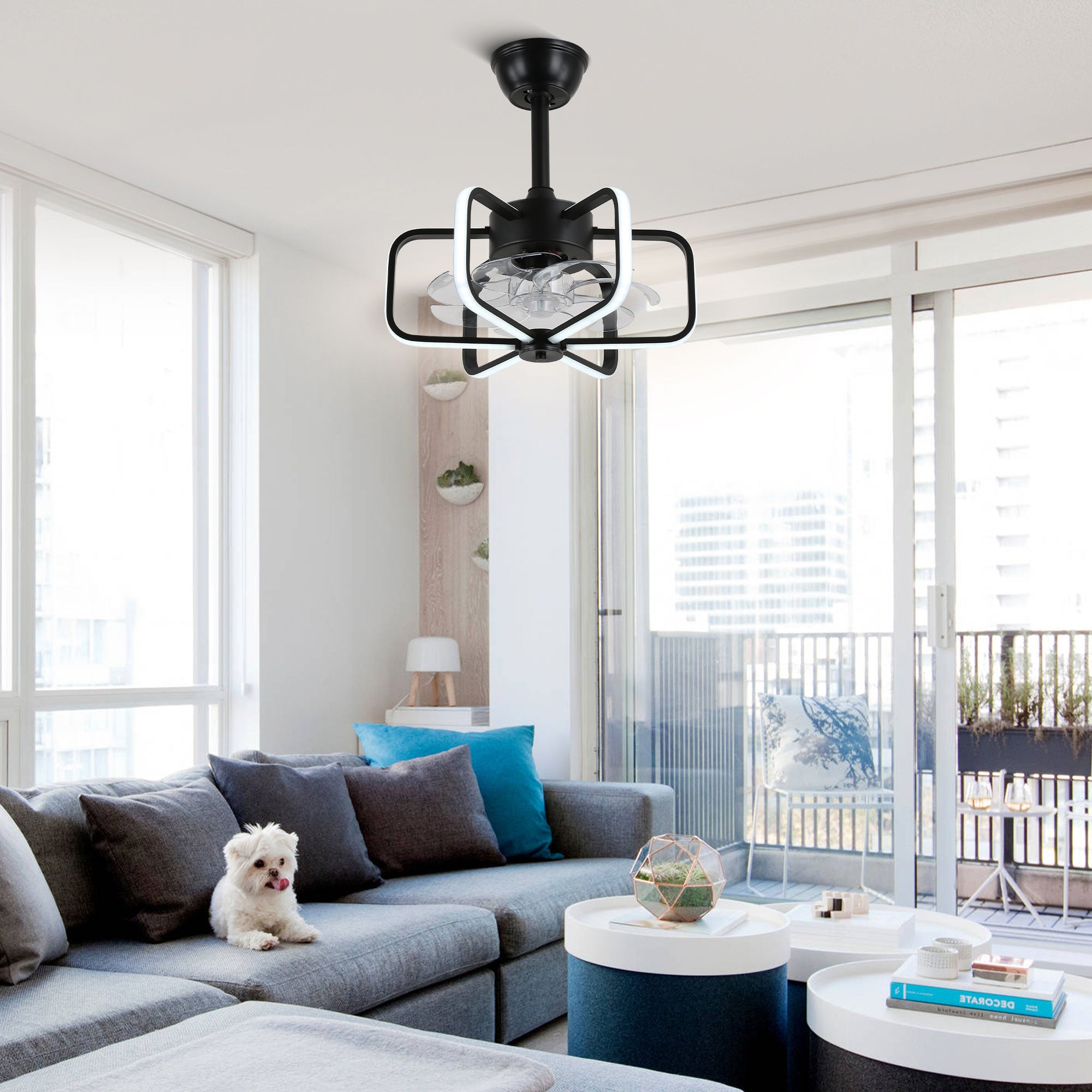 DC1815-BellaDepot 17.7" Modern Reversible Ceiling Fan with Remote and Dimmable LED Light Kit Included