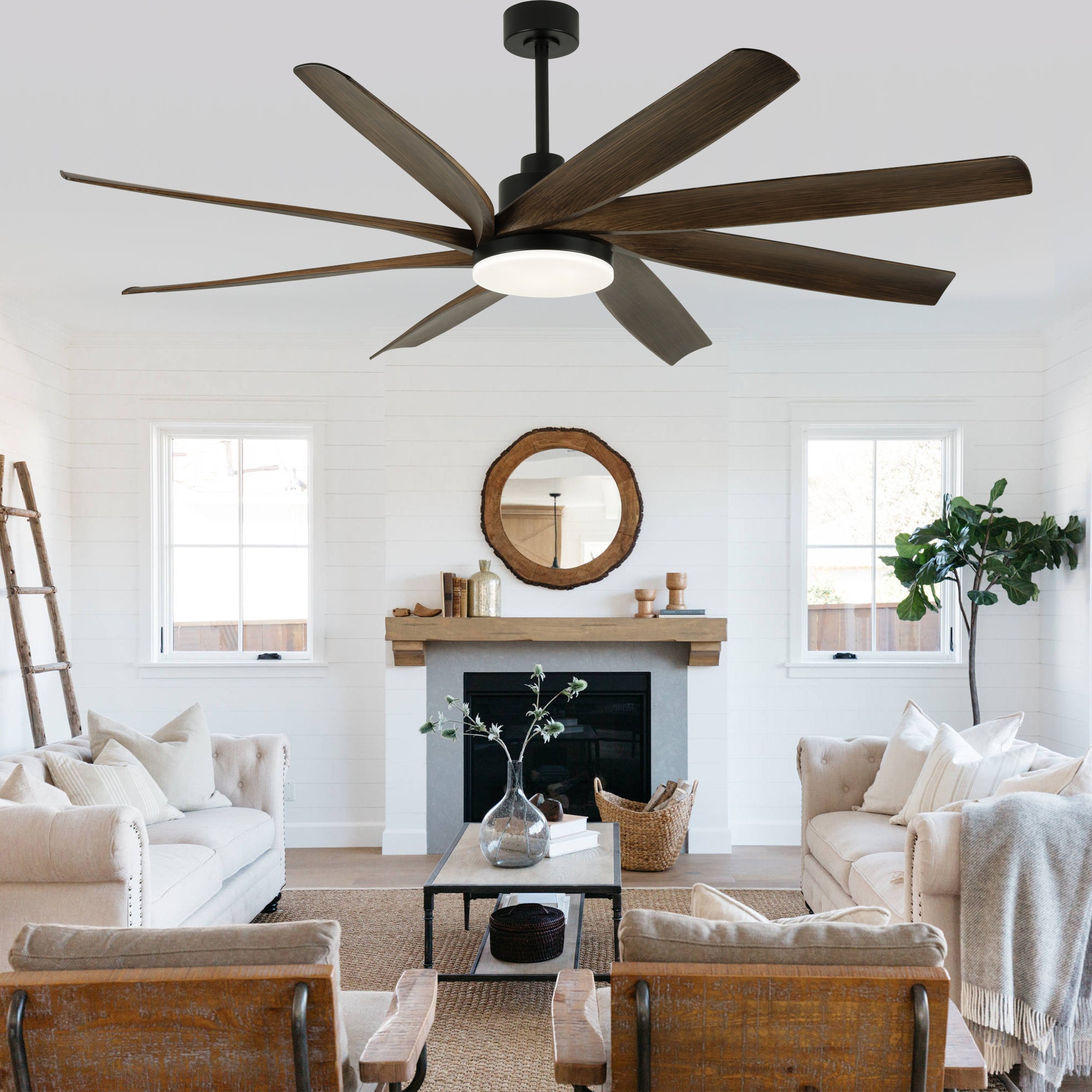 72 Inch Modern Ceiling Fan with LED Light and Remote Control, 6 Speed Reversible DC Motor Large Room Ceiling Fan for Living Room