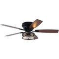 Farmhouse 52 Inch Caged  Flush Mount Ceiling Fan with Light Quiet Reversible DC Motor with 5 Fan Blades Ceiling Fan with Light Remote Control Adjustable 6 Speed Ceiling Fan with Light Suit for Bedrooms, Living Rooms, Kitchens