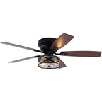 Farmhouse 52 Inch Caged  Flush Mount Ceiling Fan with Light Quiet Reversible DC Motor with 5 Fan Blades Ceiling Fan with Light Remote Control Adjustable 6 Speed Ceiling Fan with Light Suit for Bedrooms, Living Rooms, Kitchens