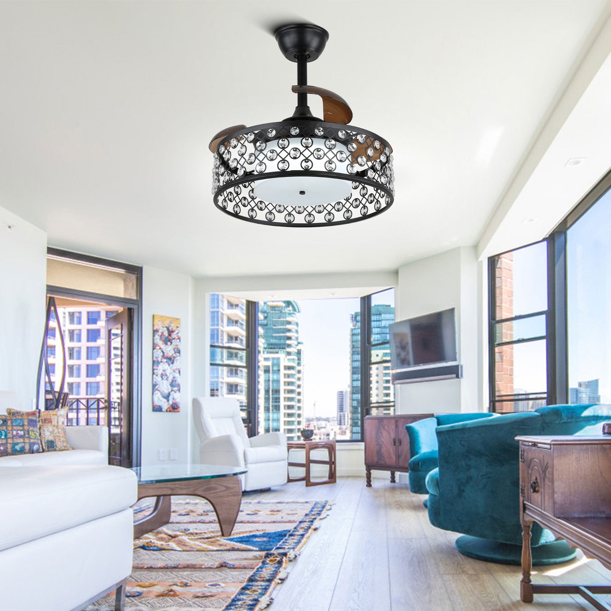 DC2204-BellaDepot 22" Classic Retractable Ceiling Fan with Remote and LED Light Kit Included, Dimmable Ceiling Fan