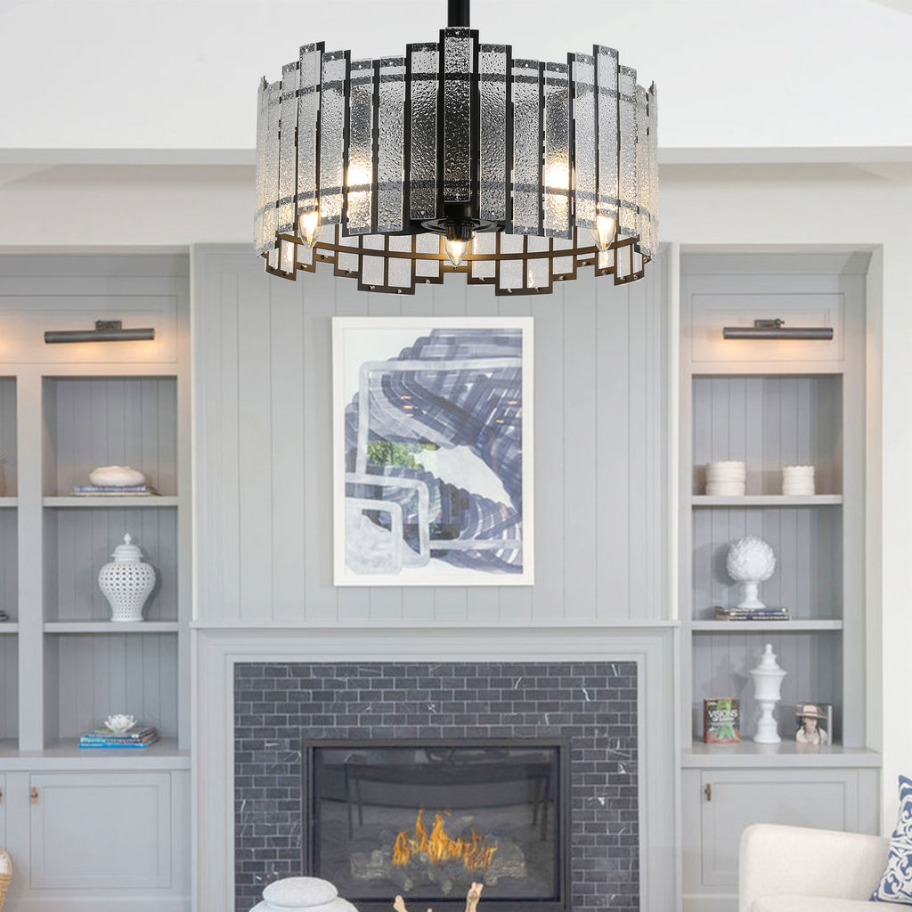 BD1901-BellaDepot 18.5" Modern Water Ripple Glass Reversible Ceiling Fan with Remote and 5 Lights