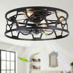 Industrial 20 Inch Caged Flush Mount Ceiling Fan with Light Quiet Reversible DC Motor with Remote Control Small Ceiling Fan Modern 7 Blades Ceiling Fan with Light Suit for Bedroom，Kitchen