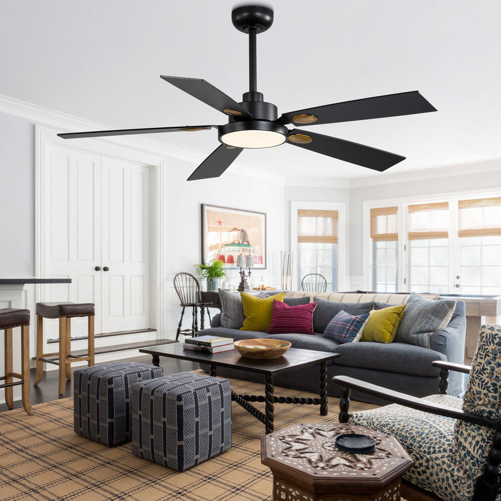 52 Inch Modern LED Ceiling Fan with Light and Remote,6 Speeds DC Motor Reversible Ceiling Fan for Living Room