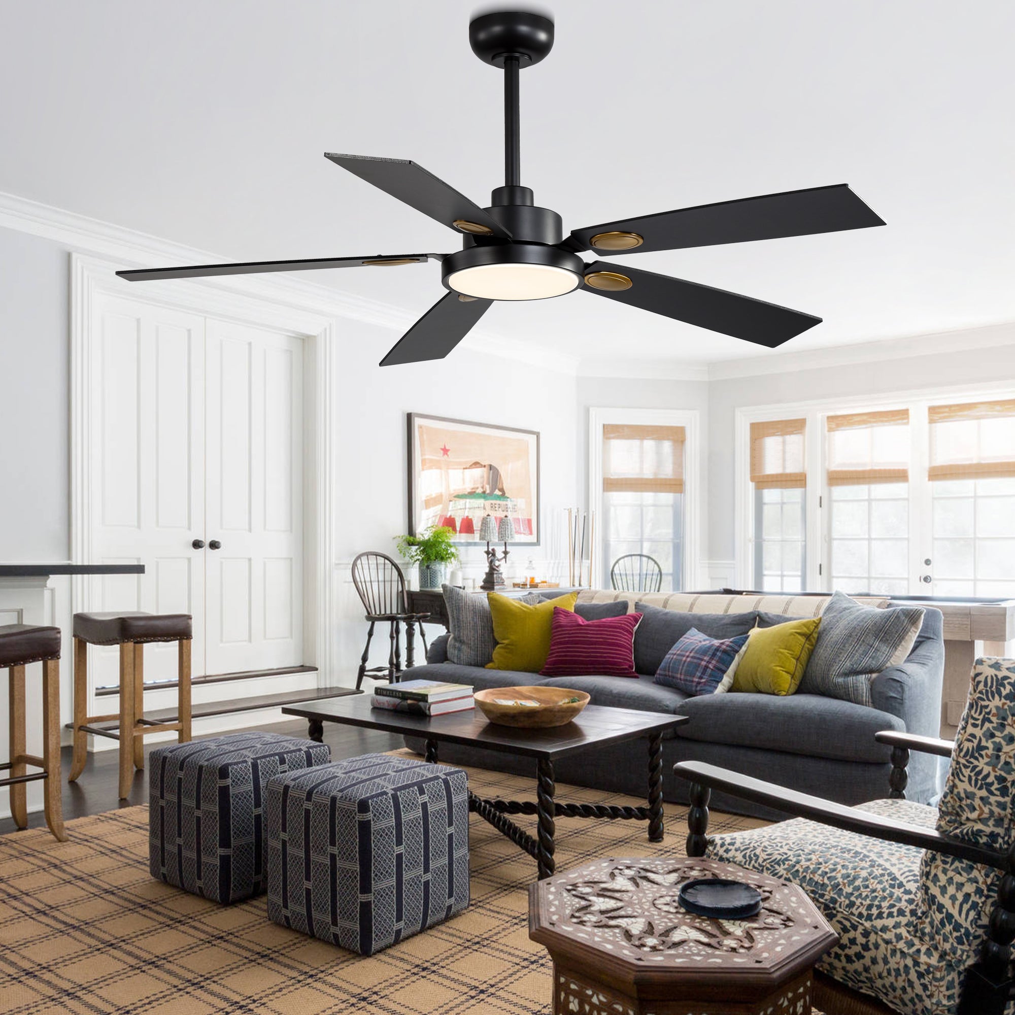 52 Inch Modern Farmhouse LED Ceiling Fan with Light and Remote,6 Speeds DC Motor Reversible Ceiling Fan for Living Room