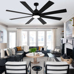 72 Inch Black Extra Large Ceiling Fan with Dimmable LED Light and Remote, 6-Speed Reversible DC Motor Ceiling Fan for Large Rooms, Dual-Finish Blades, Adjustable Height