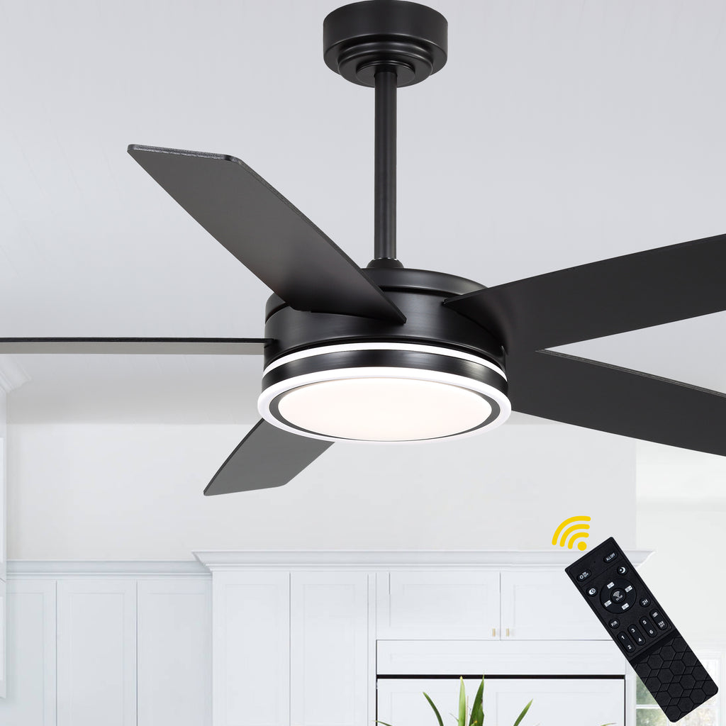 52 Inch Modern Black/Chrome Ceiling Fan with Dimmable LED Lights and Remote Control, 6 Speeds DC Motor Reversible Ceiling Fan for Large Room