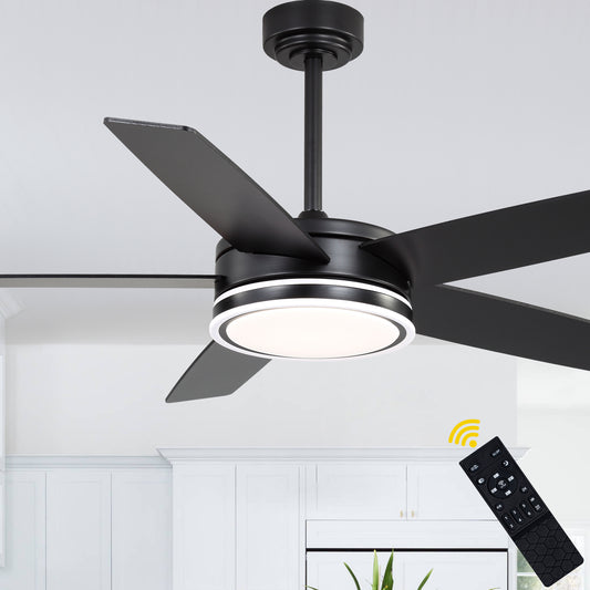 BellaDepot 52" Modern Contemporary Black or Chrome LED Ceiling Fan with Remote Control and Lights, Reversible 6 Speeds Ceiling Fan for All Seasons - DC5225-B/C